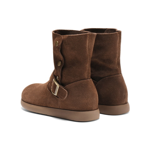 百丽复古绒面时装靴女2025冬新舒适薄底百搭休闲西部靴B2911DD5