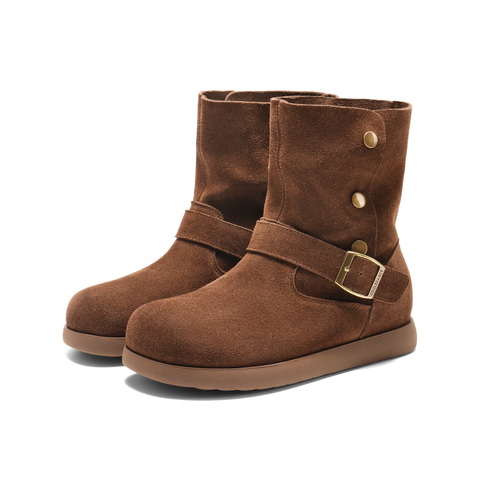 百丽复古绒面时装靴女2025冬新舒适薄底百搭休闲西部靴B2911DD5