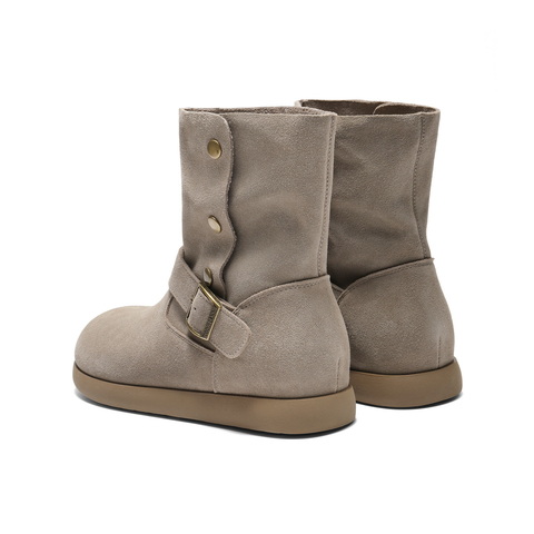 百丽复古绒面时装靴女2025冬新舒适薄底百搭休闲西部靴B2911DD5