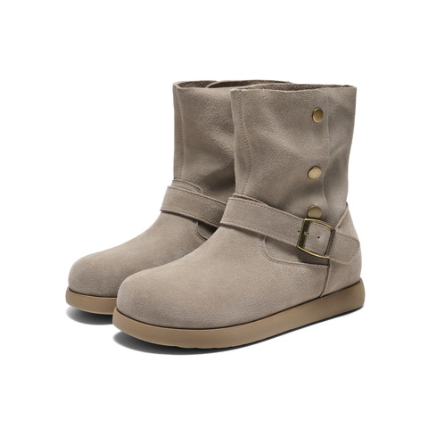 百丽复古绒面时装靴女2025冬新舒适薄底百搭休闲西部靴B2911DD5