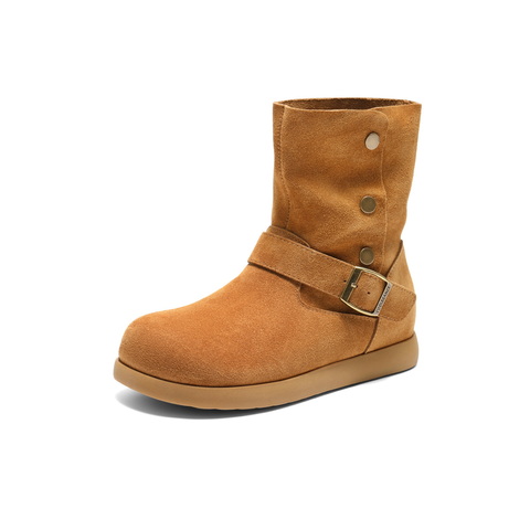 百丽复古绒面时装靴女2025冬新舒适薄底百搭休闲西部靴B2911DD5