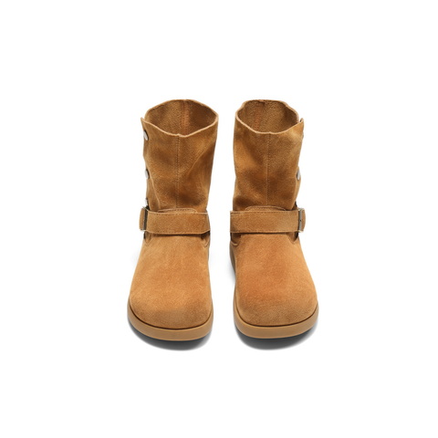 百丽复古绒面时装靴女2025冬新舒适薄底百搭休闲西部靴B2911DD5