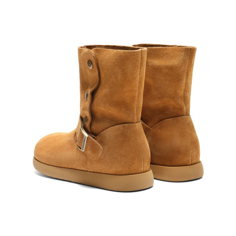 百丽复古绒面时装靴女2025冬新舒适薄底百搭休闲西部靴B2911DD5