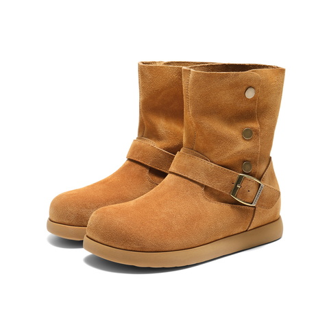 百丽复古绒面时装靴女2025冬新舒适薄底百搭休闲西部靴B2911DD5