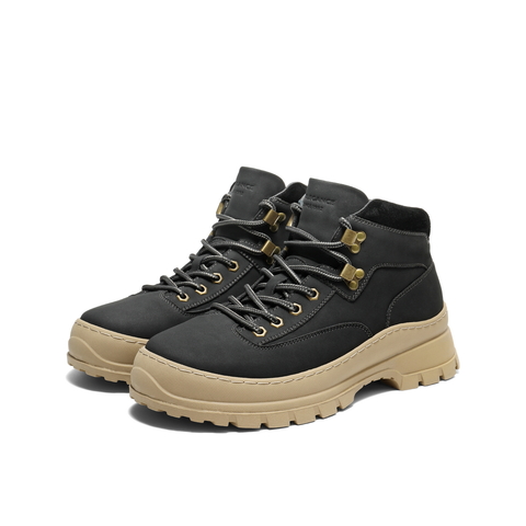 百丽高帮休闲工装靴男士2025新款冬厚底增高马丁靴加绒A2292DD5