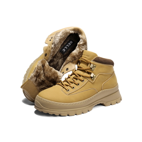 百丽高帮休闲工装靴男士2025新款冬厚底增高马丁靴加绒A2292DD5