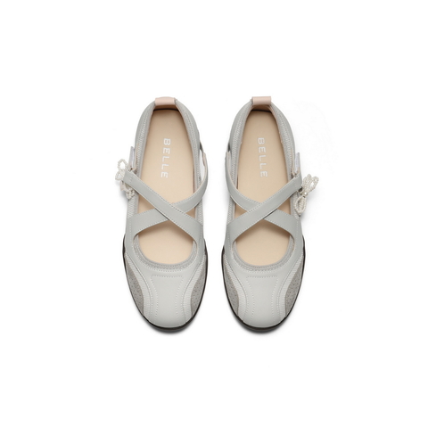 百丽交叉带休闲玛丽珍鞋女2025秋新舒适薄底浅口单鞋B2866CQ5