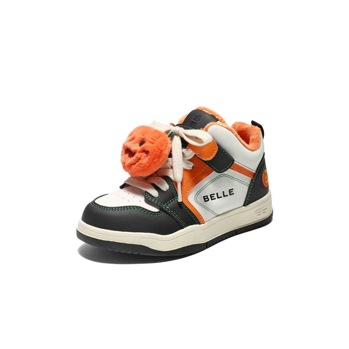 百丽时尚撞色高帮板鞋女童2025冬新商场同款绒毛球休闲鞋82130D85