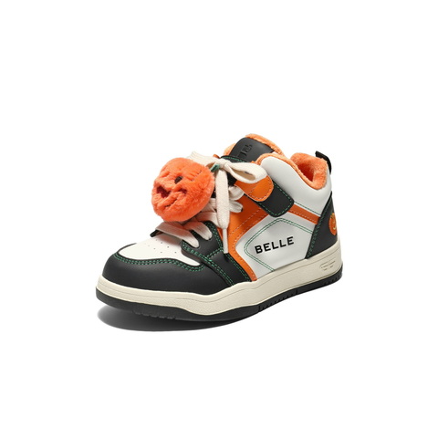 百丽时尚撞色高帮板鞋女童2025冬新商场同款绒毛球休闲鞋82130D85