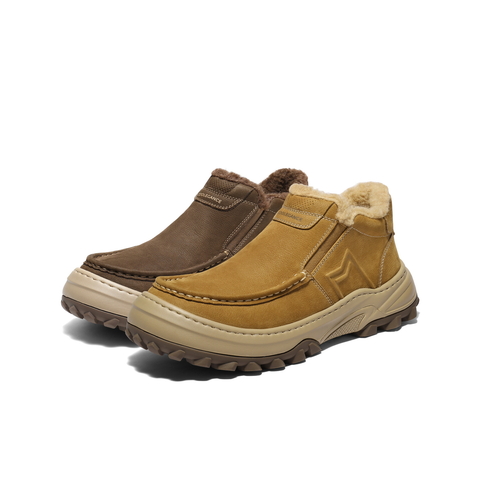 百丽套筒休闲雪地靴男2026新款春季牛皮厚底保暖靴东北靴A2285AD6
