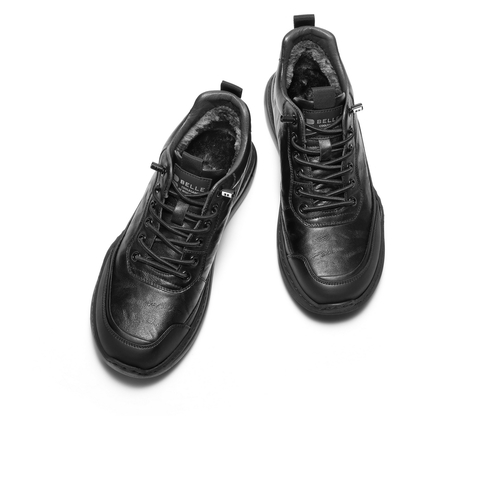 百丽高帮保暖健步鞋男2025新款秋季厚底户外休闲运动鞋A2320AD6