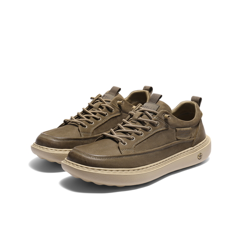 百丽潮搭户外休闲鞋男2026新款春季牛皮革厚底工装板鞋A2137AM6