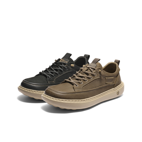 百丽潮搭户外休闲鞋男2026新款春季牛皮革厚底工装板鞋A2137AM6