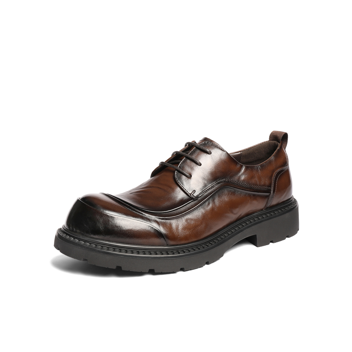 百丽英伦风大头商务鞋男2026新款春季牛皮革厚底休闲皮鞋A2275AM6