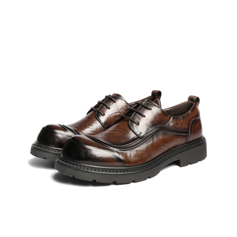 百丽英伦风大头商务鞋男2026新款春季牛皮革厚底休闲皮鞋A2275AM6