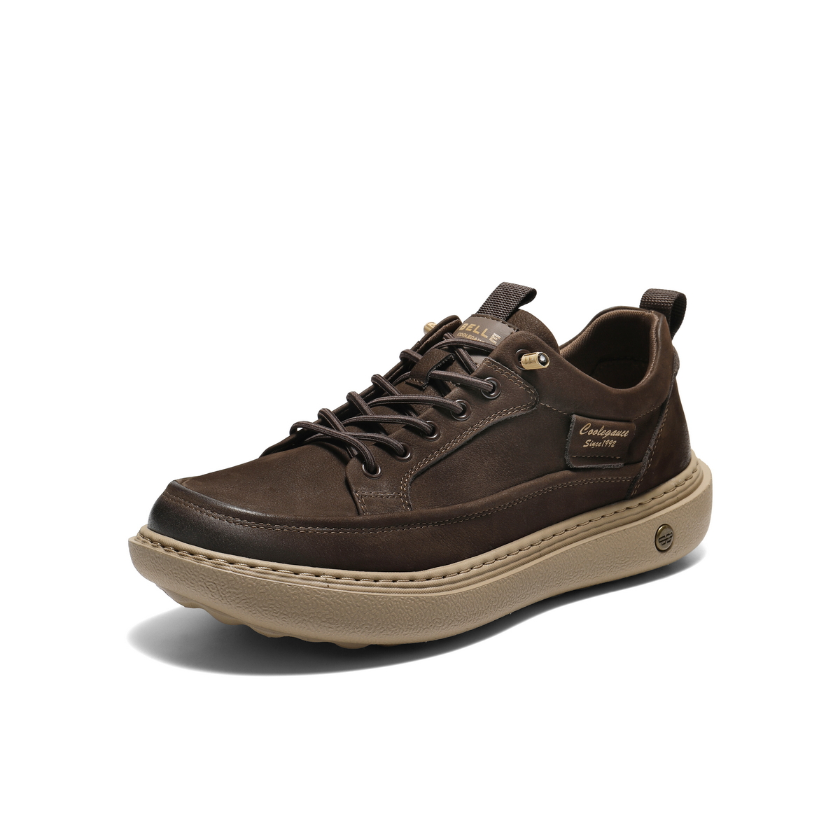 百丽潮搭户外休闲鞋男2026新款春季牛皮革厚底工装板鞋A2137AM6