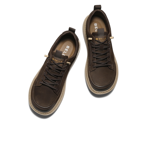 百丽潮搭户外休闲鞋男2026新款春季牛皮革厚底工装板鞋A2137AM6