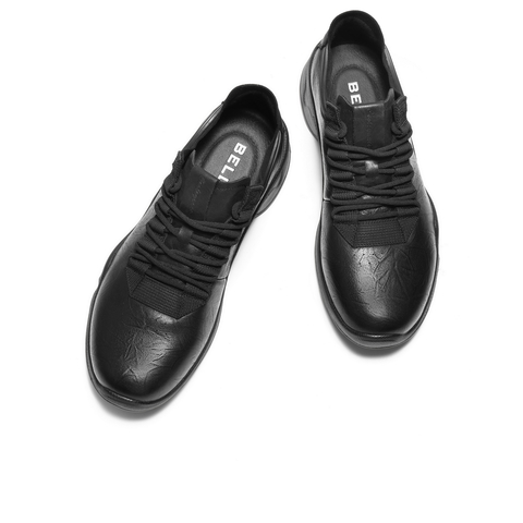 百丽厚底增高健步鞋男2026新款春抓纹牛皮户外休闲运动鞋A2215AM6