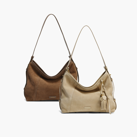 百丽女包25冬流浪摩卡升级版中号反绒麂皮hobo包托特包Z9411AX6