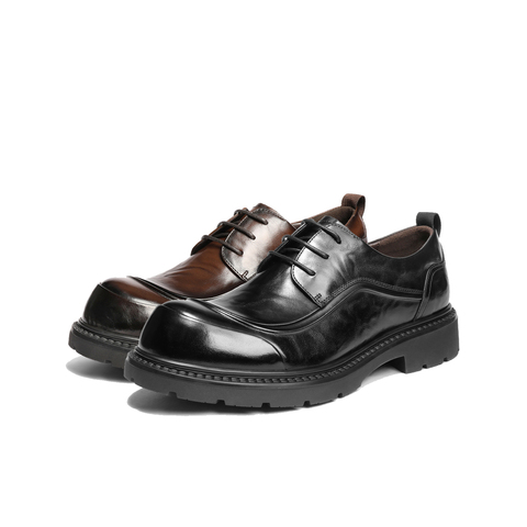 百丽英伦风大头商务鞋男2026新款春季牛皮革厚底休闲皮鞋A2275AM6