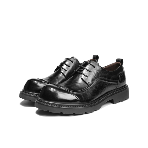 百丽英伦风大头商务鞋男2026新款春季牛皮革厚底休闲皮鞋A2275AM6