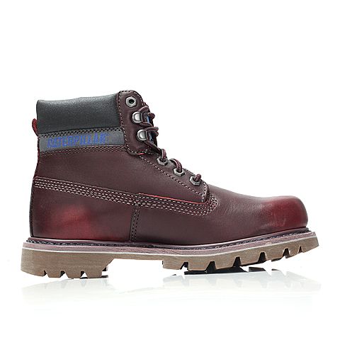 CAT/卡特秋冬酒红色牛皮革/织物/牛剖层革男户外休闲鞋P716717G3BDR27