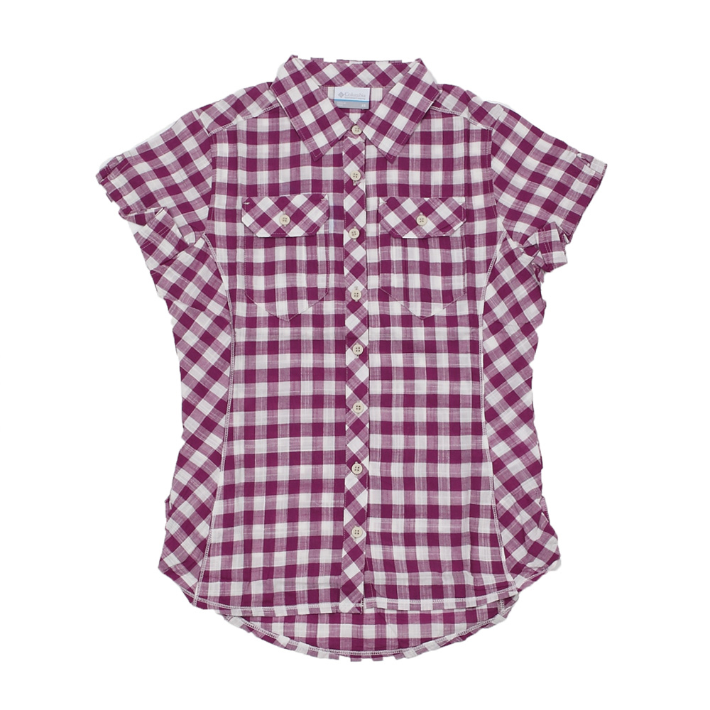 Columbia/哥伦比亚夏季女款紫色格棉质修身短袖衬衫AL7979519