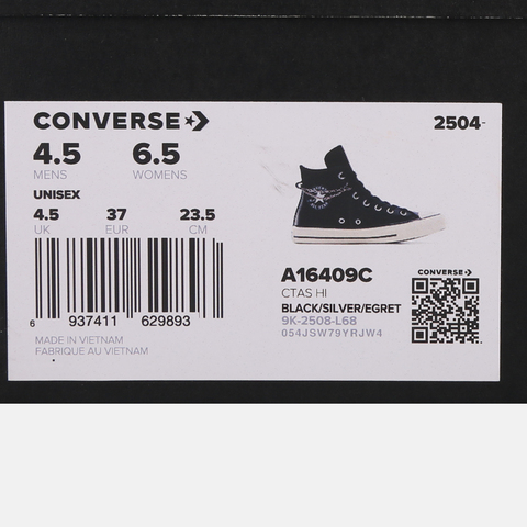 converse匡威2025中性中性-高帮系带-黑Chuck Taylor SEASONALA16409C