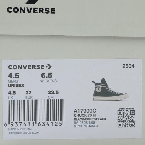 converse匡威2025中性中性-高帮系带-黑Chuck Taylor 70S SEASONALA17900C