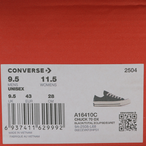 converse匡威2025中性中性-低帮系带-黑Chuck Taylor 70S SEASONALA16410C