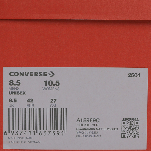 converse匡威2025中性中性-高帮系带-黑Chuck Taylor SEASONALA18989C