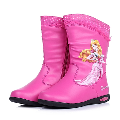 DISNEY/迪士尼童鞋冬季PU桃红女小童童靴灯鞋时装靴DS0402