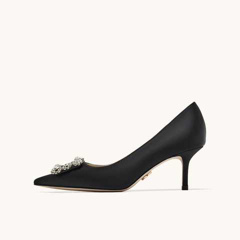 HGK时尚耀星花苞尖头浅口缎面闪钻细跟高跟鞋女鞋WTA01AQ5