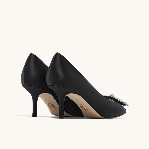 HGK时尚耀星花苞尖头浅口缎面闪钻细跟高跟鞋女鞋WTA01AQ5