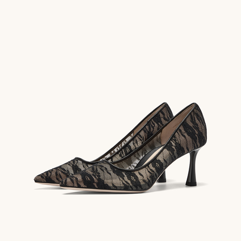 HGK花影小蹦床法式尖头蕾丝浅口高跟鞋女鞋WAK04AQ5