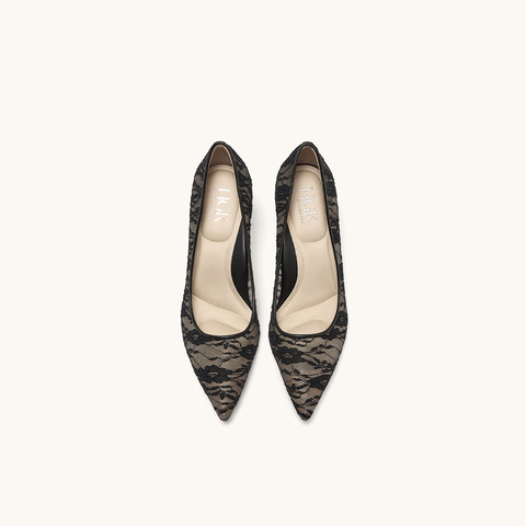 HGK花影小蹦床法式尖头蕾丝浅口高跟鞋女鞋WAK04AQ5