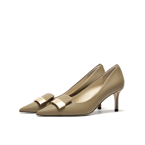 HGK一字小金条时尚通勤尖头细跟浅口中高跟女单鞋WTH01AQ5