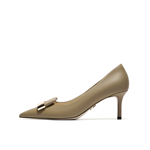 HGK一字小金条时尚通勤尖头细跟浅口中高跟女单鞋WTH01AQ5