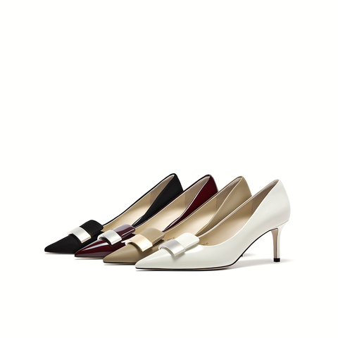 HGK一字小金条时尚通勤尖头细跟浅口中高跟女单鞋WTH01AQ5