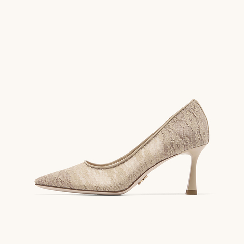 HGK花影小蹦床法式尖头蕾丝浅口高跟鞋女鞋WAK04AQ5