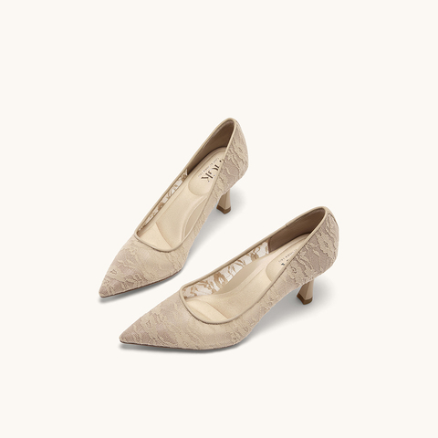 HGK花影小蹦床法式尖头蕾丝浅口高跟鞋女鞋WAK04AQ5