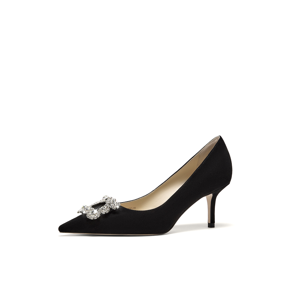 HGK时尚耀星花苞尖头浅口缎面闪钻细跟高跟鞋女鞋WTA01AQ5