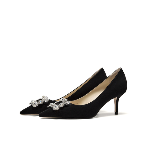 HGK时尚耀星花苞尖头浅口缎面闪钻细跟高跟鞋女鞋WTA01AQ5