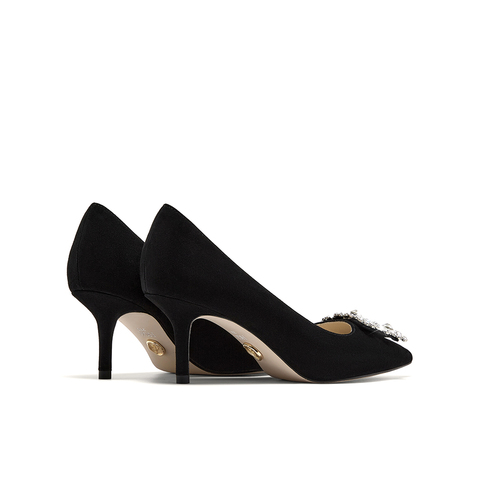 HGK时尚耀星花苞尖头浅口缎面闪钻细跟高跟鞋女鞋WTA01AQ5