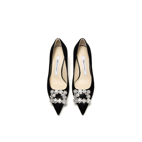 HGK时尚耀星花苞尖头浅口缎面闪钻细跟高跟鞋女鞋WTA01AQ5