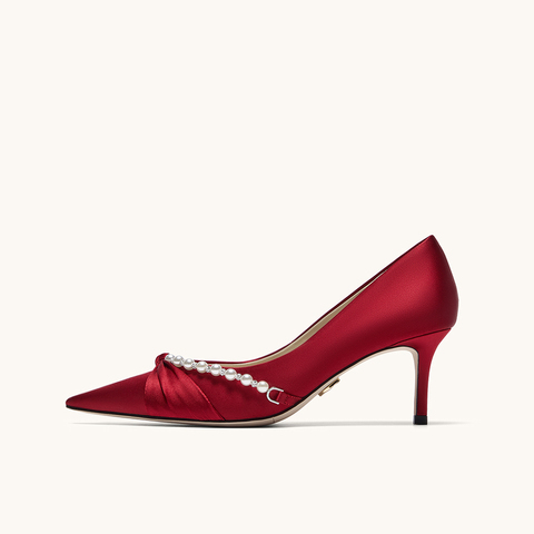 HGK永结同心气质淑女珍珠浪漫浅口舒适高跟女单鞋婚鞋WTH02CQ5