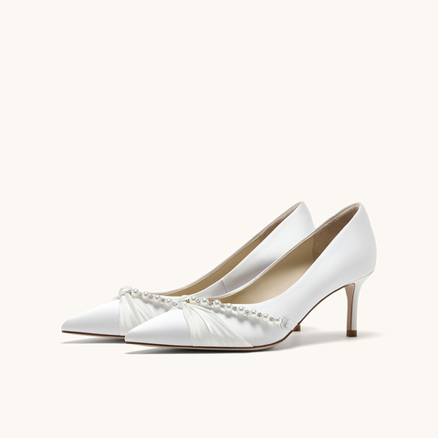 HGK永结同心气质淑女珍珠浪漫浅口舒适高跟女单鞋婚鞋WTH02CQ5