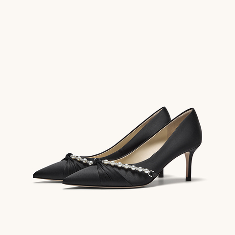 HGK永结同心气质淑女珍珠浪漫浅口舒适高跟女单鞋婚鞋WTH02CQ5