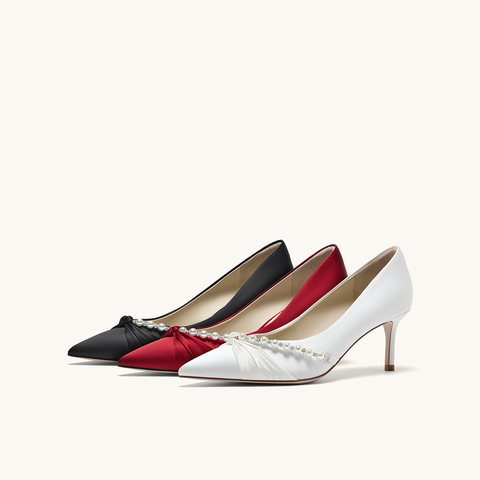 HGK永结同心气质淑女珍珠浪漫浅口舒适高跟女单鞋婚鞋WTH02CQ5