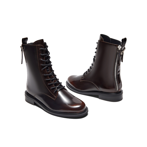 HGK25年冬牛皮酷飒时尚厚底粗跟马丁女靴（绒里）SGJ43DZ5